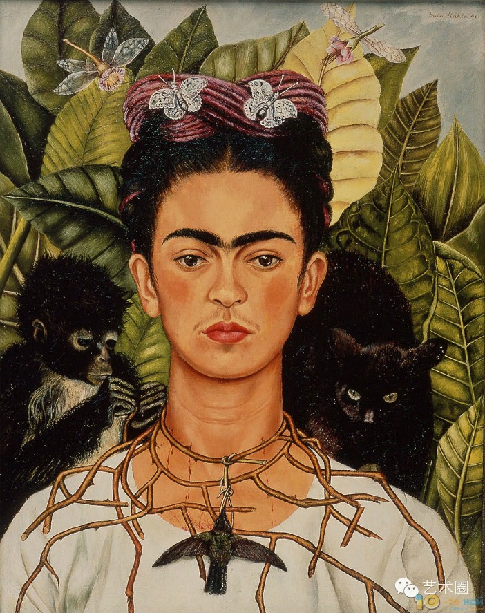  „Автопортрет с трънена огърлица и колибри“ Фрида Кало