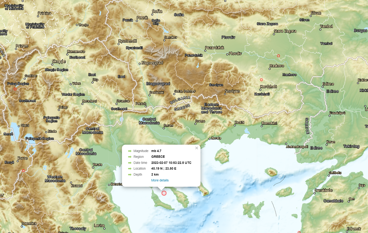 Земетресение от 4,7 удари в Гърция на 70 км от Солун