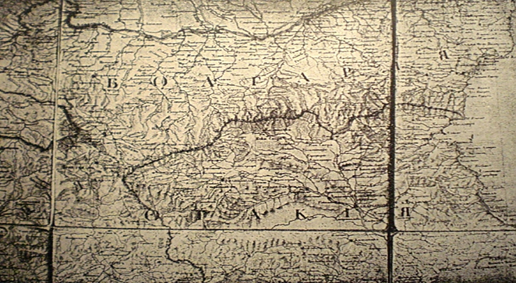 Александър Хаджирусет отпечатва географска карта  през 1843 г. в Страсбург