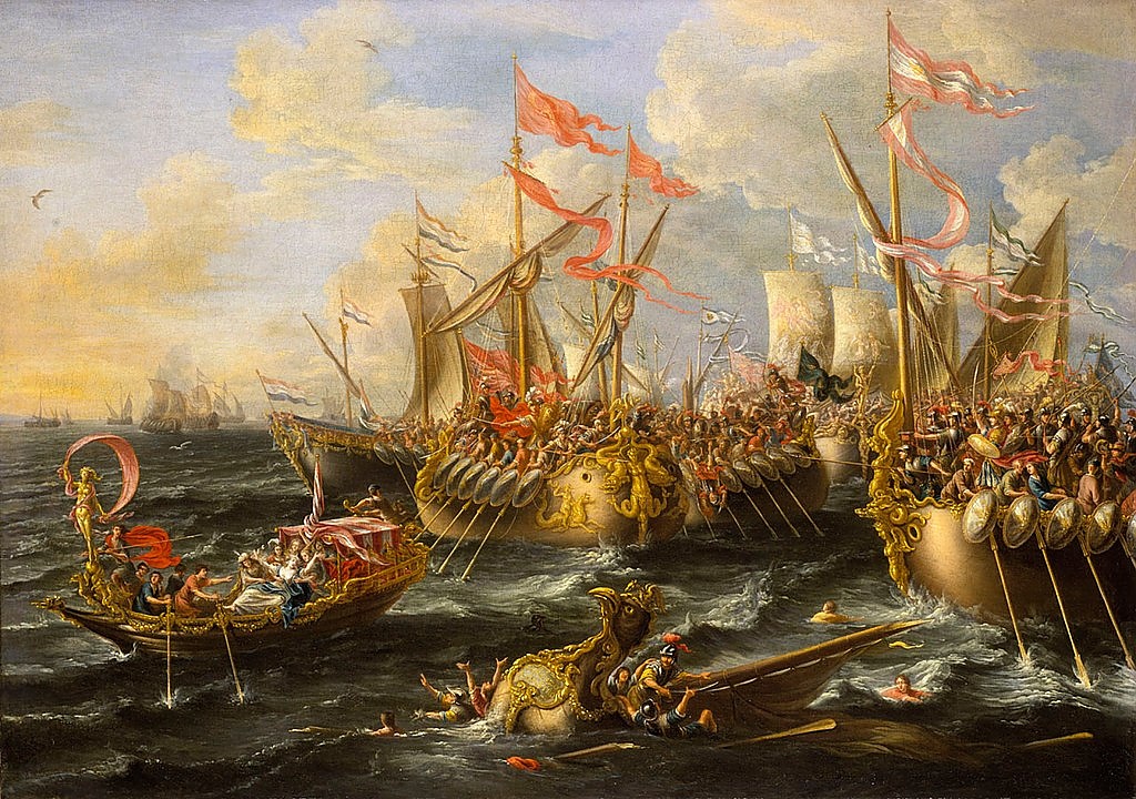 Битката при Акциум, в която Октавиан разгромява обединените сили на Марк Антоний и Клеопатра