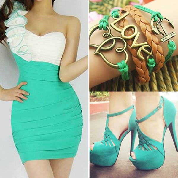 Синьо зелена рокля