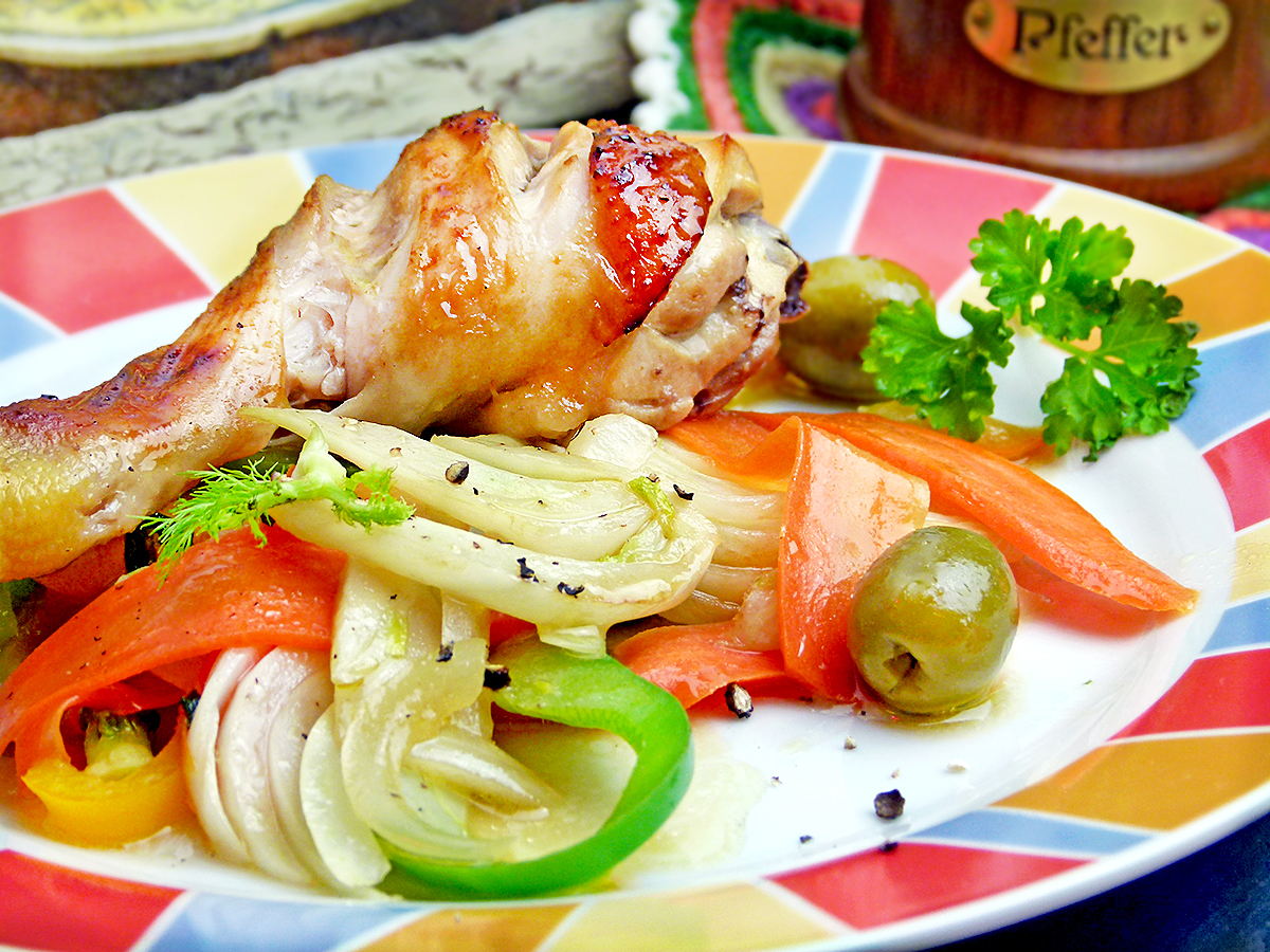 Пиле със зеленчуци на пара 