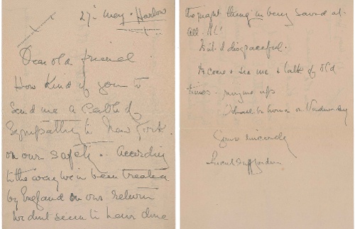 Писмо на лейди Дъф Гордън, спасила се от Титаник, на търг